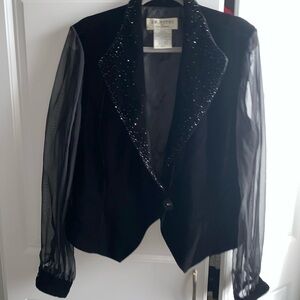J.R. Nites By Caliendo VTG‎ Holiday Blazer Jacket Size 17 Black Velvet Beaded